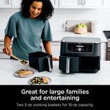 DZ401 Foodi 10 Quart 6-In-1 Dualzone XL 2-Basket Air Fryer with 2 Independent Frying Baskets, Match Cook & Smart Finish to Roast, Broil, Dehydrate & More for Quick, Grey (Renewed)